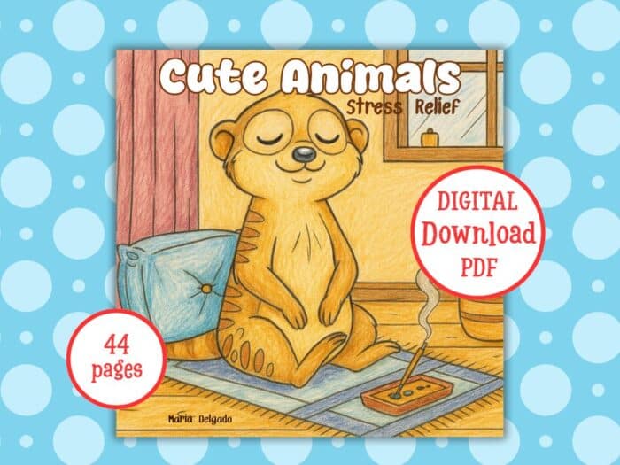 A printable coloring book featuring cute animal illustrations designed to promote relaxation, stress relief, and creative enjoyment.